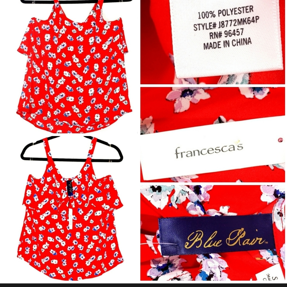 Blue Rain red foral printed tank top size s - Picture 3 of 3